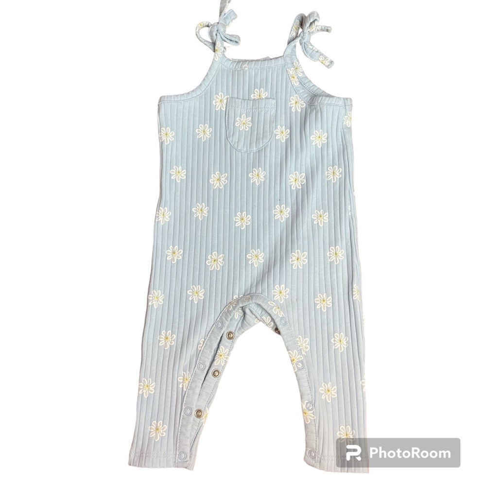 Jennifer Lopez Light Blue Ribbed Floral Print Jumpsuit, size 3-6 Months